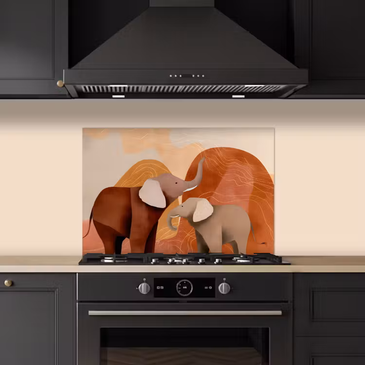 Spatscherm keuken - Olifanten - Oranje - Abstract — 2