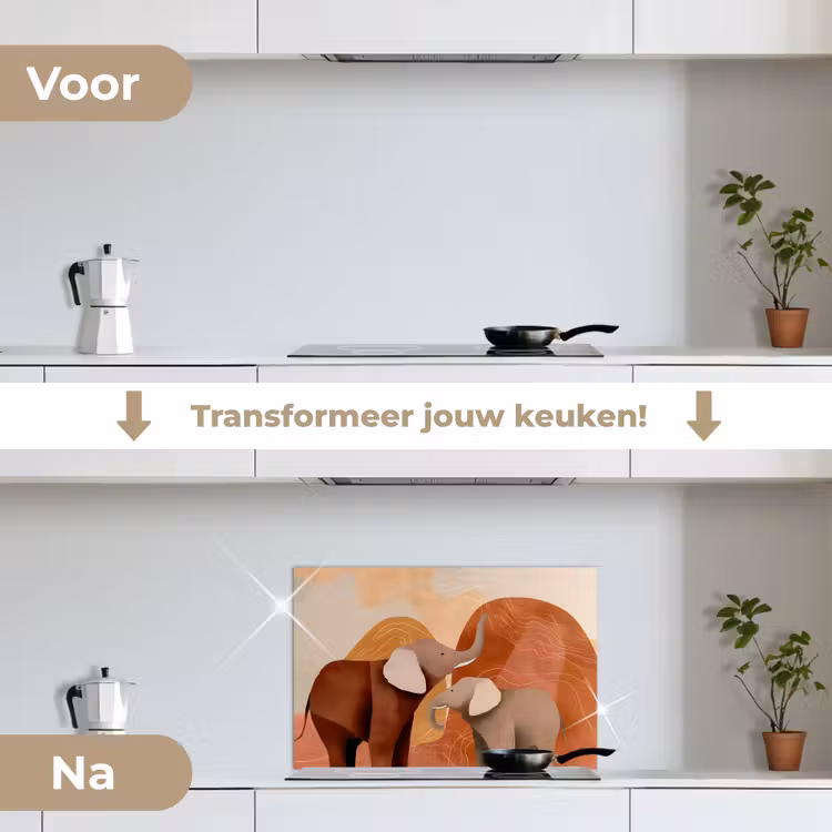 Spatscherm keuken - Olifanten - Oranje - Abstract — 3