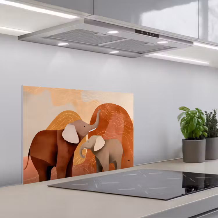 Spatscherm keuken - Olifanten - Oranje - Abstract — 5