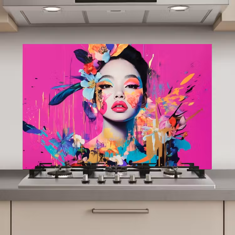 Spatscherm keuken - Vrouw - Portret - Abstract - Paars — 1
