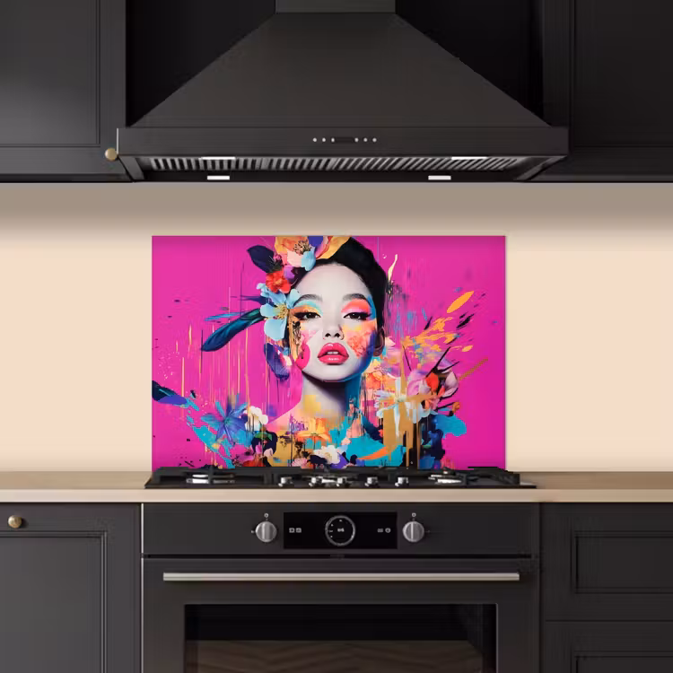 Spatscherm keuken - Vrouw - Portret - Abstract - Paars — 2