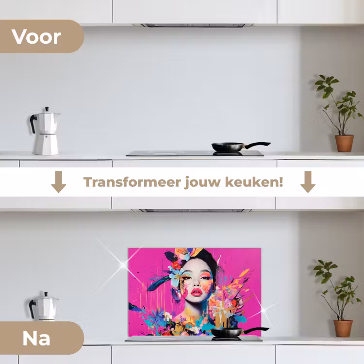 Spatscherm keuken - Vrouw - Portret - Abstract - Paars — 3