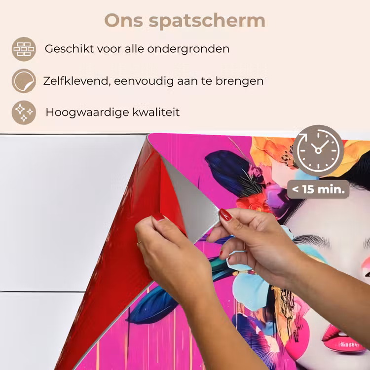 Spatscherm keuken - Vrouw - Portret - Abstract - Paars — 4