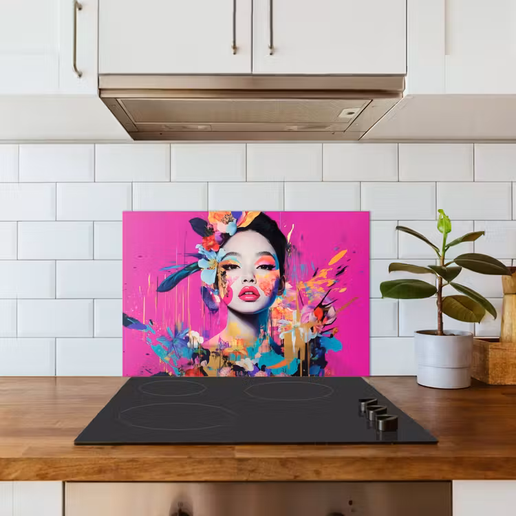 Spatscherm keuken - Vrouw - Portret - Abstract - Paars — 6