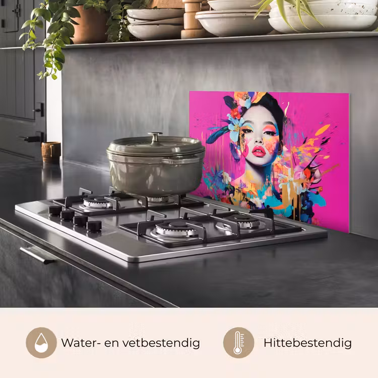 Spatscherm keuken - Vrouw - Portret - Abstract - Paars — 7
