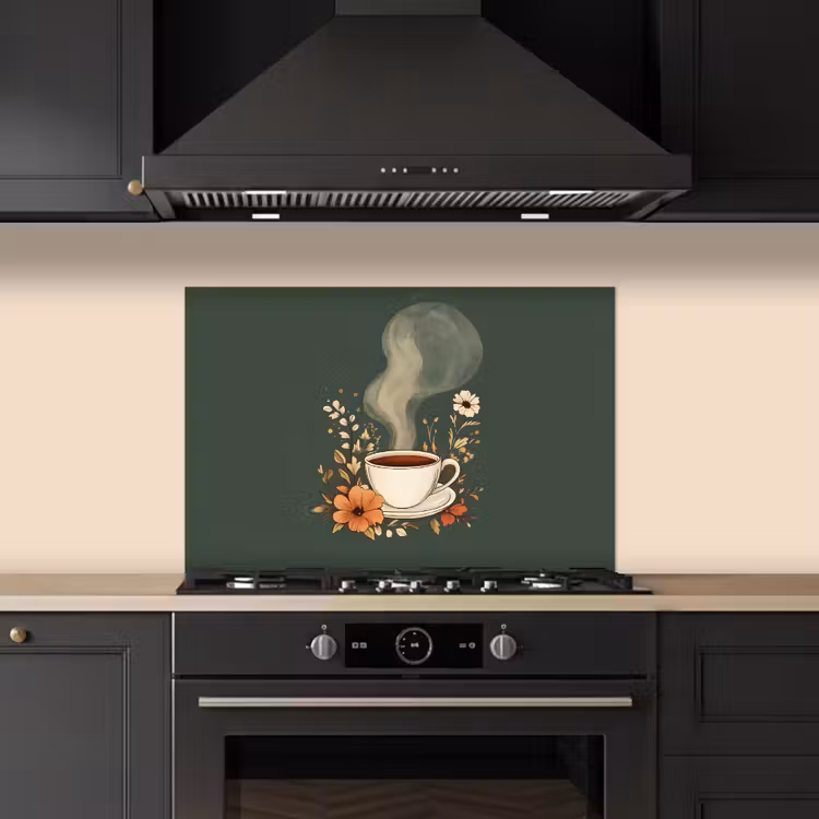 Spatscherm keuken - Kop - Bloemen - Groen - Koffie — 2