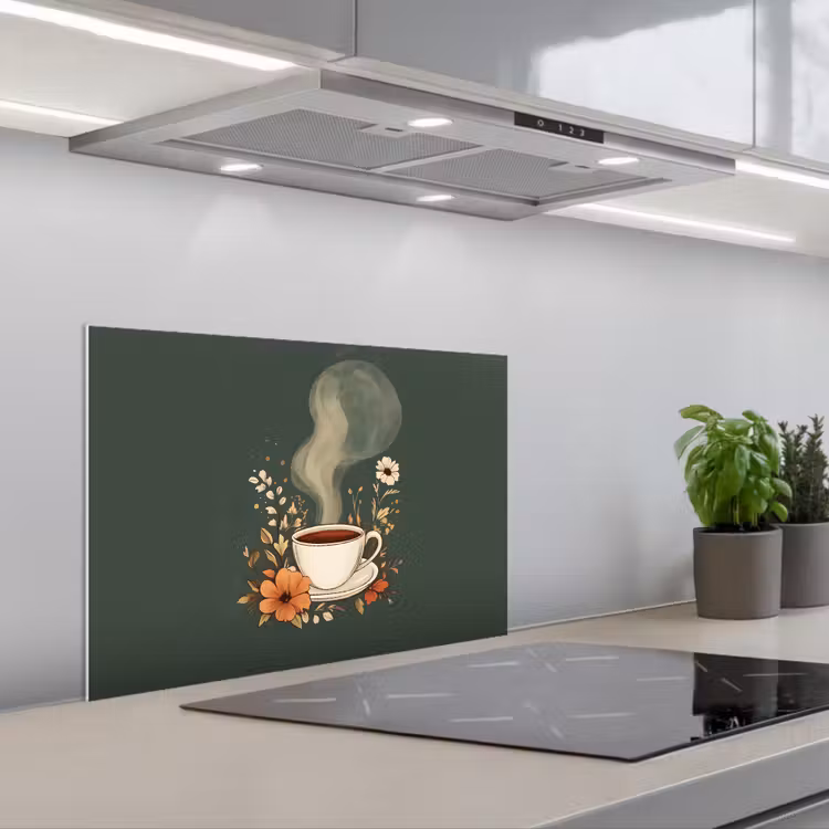 Spatscherm keuken - Kop - Bloemen - Groen - Koffie — 5