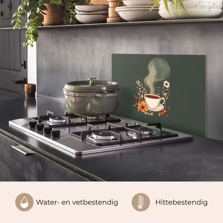 Spatscherm keuken - Kop - Bloemen - Groen - Koffie — 7