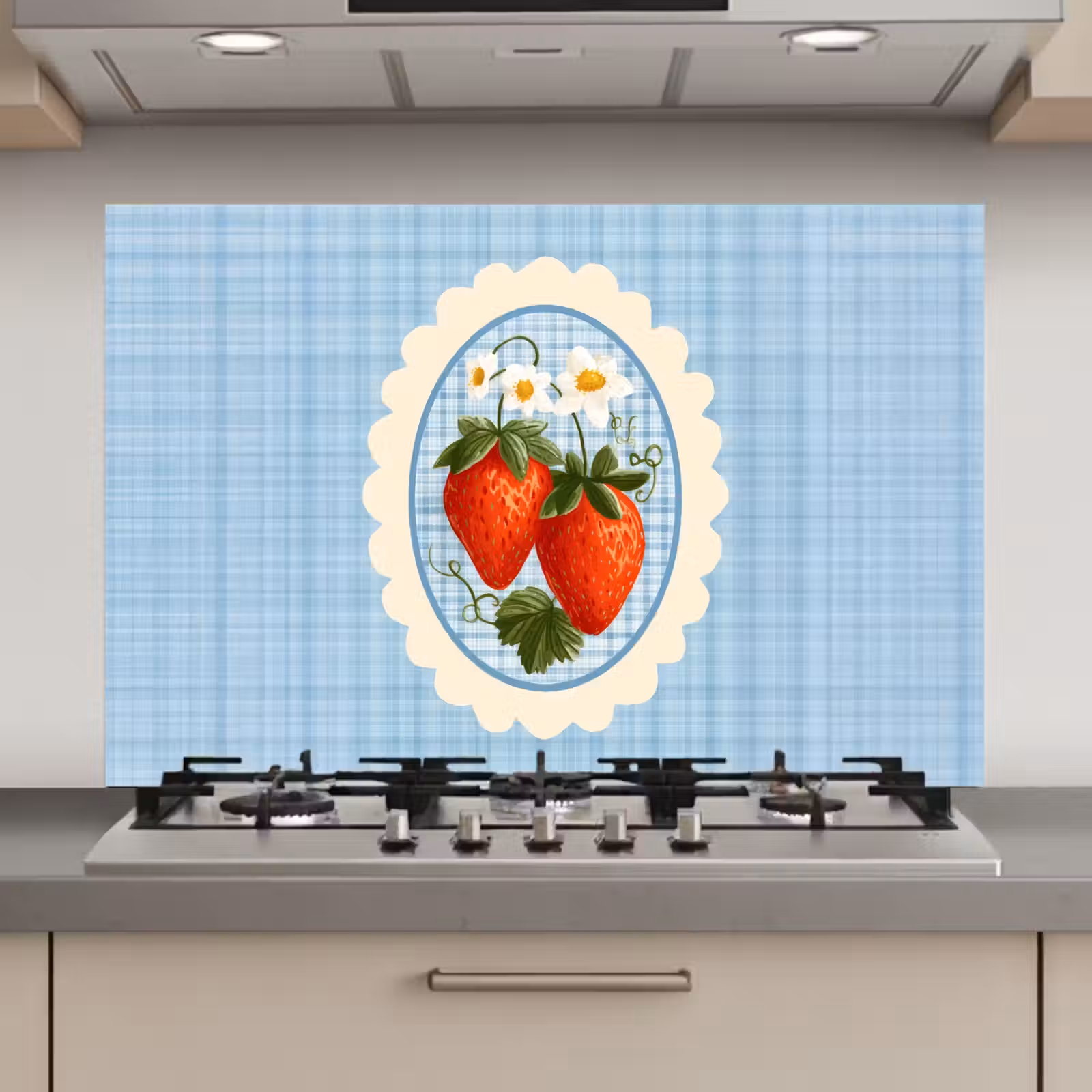 Spatscherm keuken - Aardbeien - Lijst - Rood - Geruit — 1