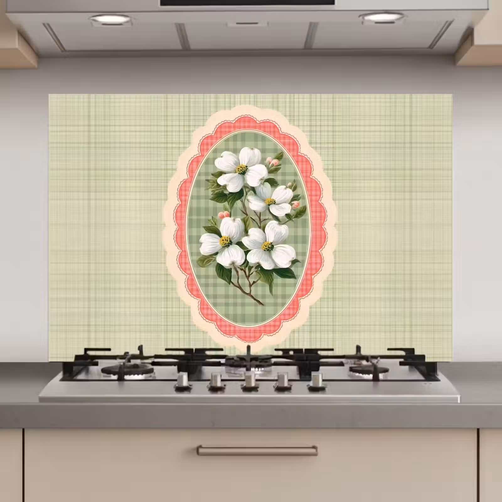 Spatscherm keuken - Bloemen - Illustratie - Geruit - Groen — 1