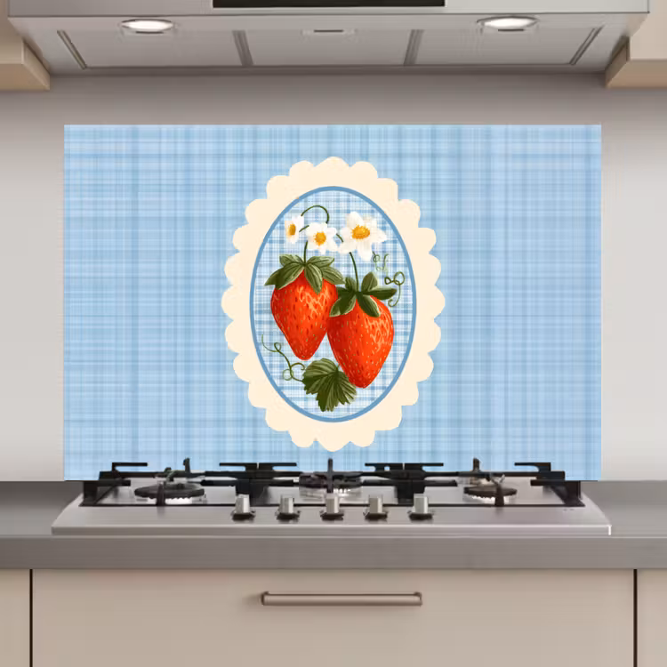 Spatscherm keuken - Aardbeien - Lijst - Rood - Geruit — 1