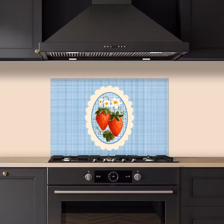 Spatscherm keuken - Aardbeien - Lijst - Rood - Geruit — 2