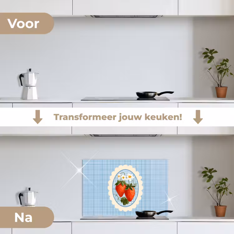 Spatscherm keuken - Aardbeien - Lijst - Rood - Geruit — 3