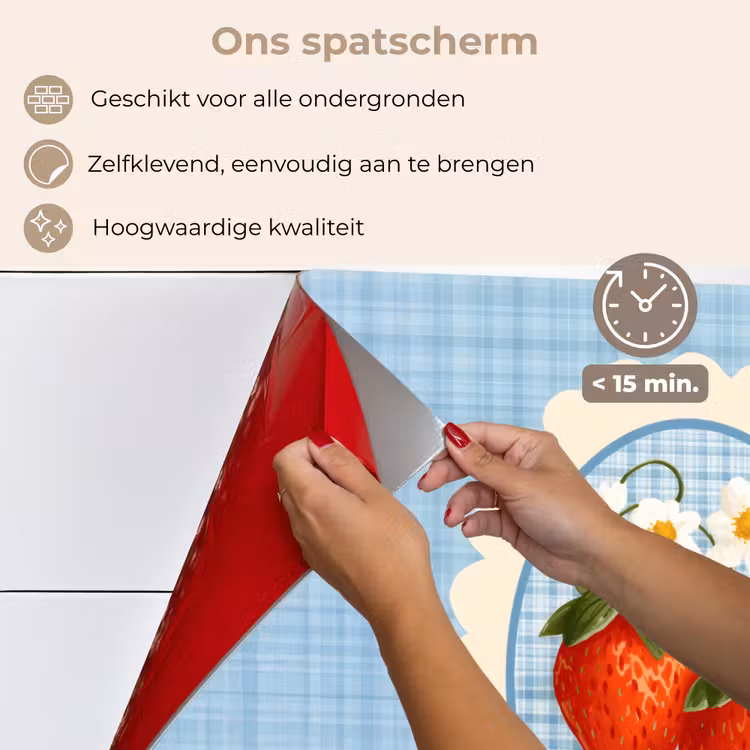 Spatscherm keuken - Aardbeien - Lijst - Rood - Geruit — 4