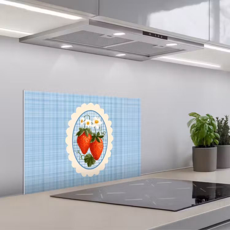 Spatscherm keuken - Aardbeien - Lijst - Rood - Geruit — 5