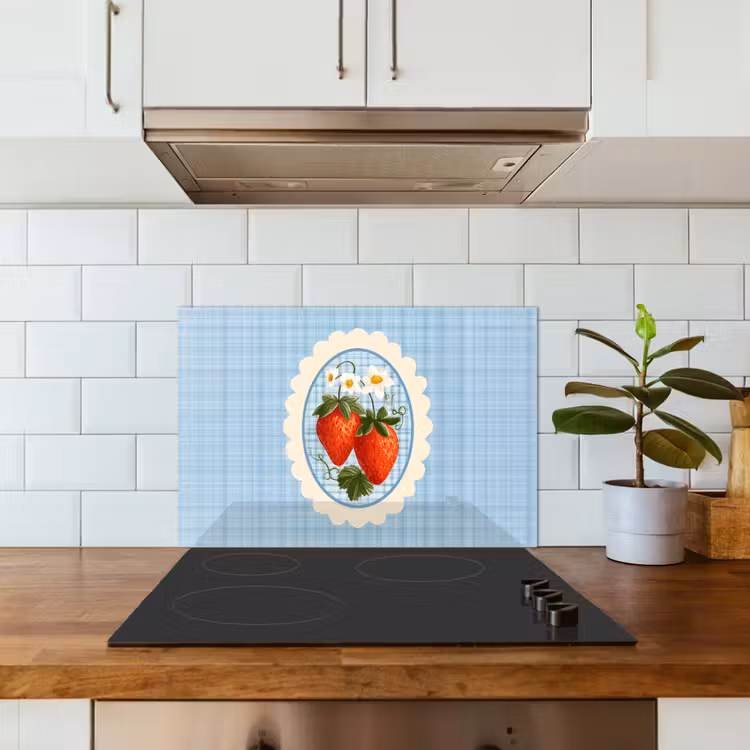 Spatscherm keuken - Aardbeien - Lijst - Rood - Geruit — 6