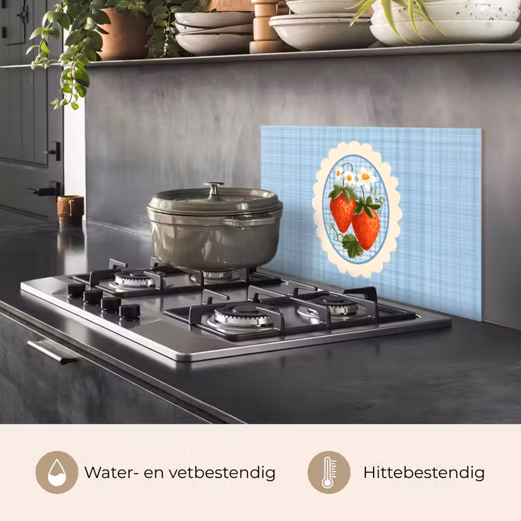 Spatscherm keuken - Aardbeien - Lijst - Rood - Geruit — 7