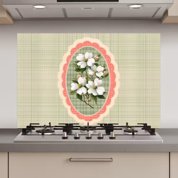 Spatscherm keuken - Bloemen - Illustratie - Geruit - Groen — 1