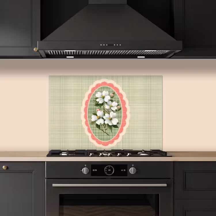 Spatscherm keuken - Bloemen - Illustratie - Geruit - Groen — 2