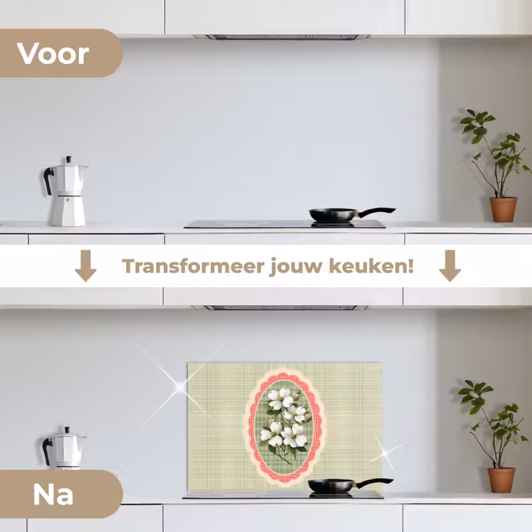 Spatscherm keuken - Bloemen - Illustratie - Geruit - Groen — 3