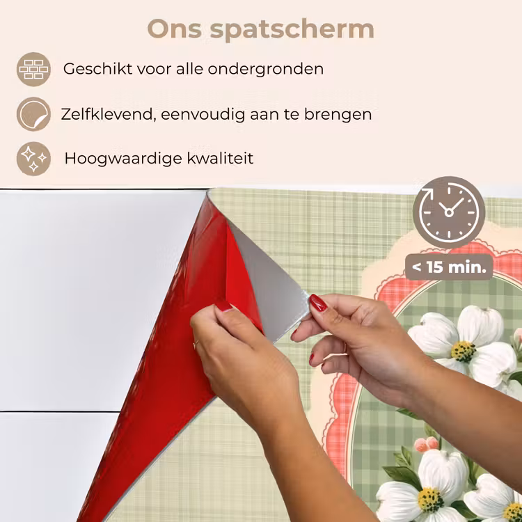 Spatscherm keuken - Bloemen - Illustratie - Geruit - Groen — 4