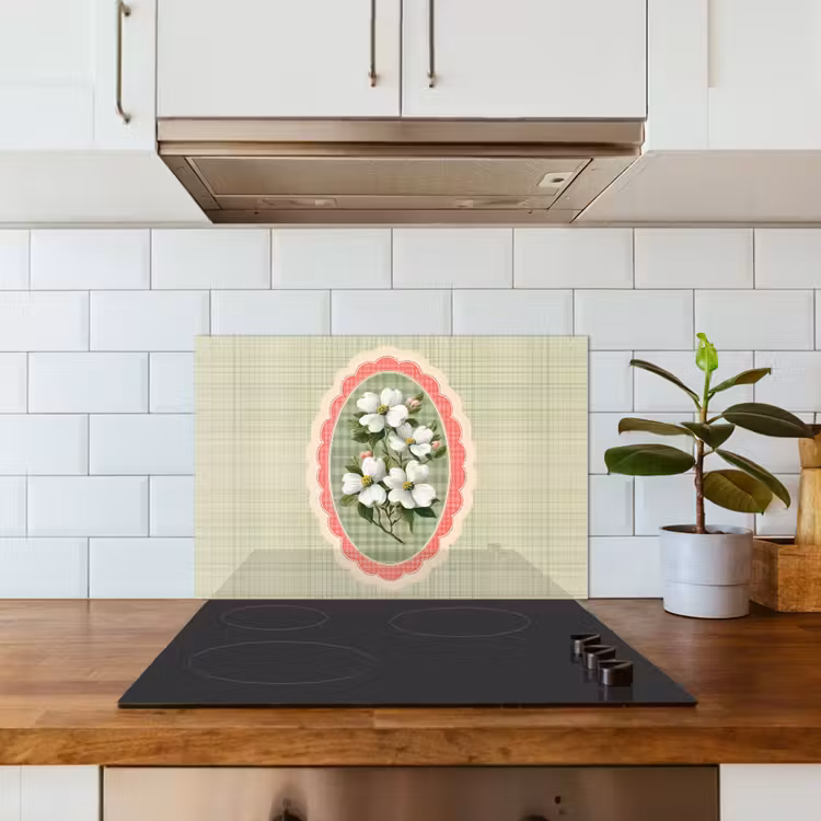 Spatscherm keuken - Bloemen - Illustratie - Geruit - Groen — 6