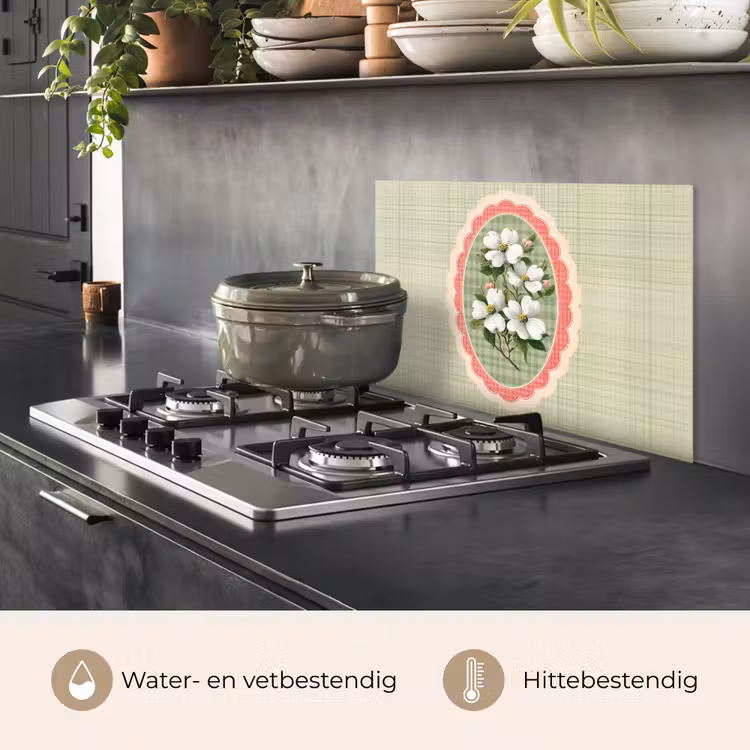 Spatscherm keuken - Bloemen - Illustratie - Geruit - Groen — 7