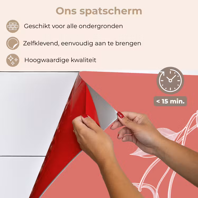 Spatscherm keuken - Lijnillustratie - Kersen - Tak - Wit — 4