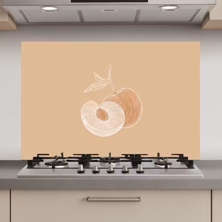 Spatscherm keuken - Perzik - Lijntekening - Pit - Beige — 1