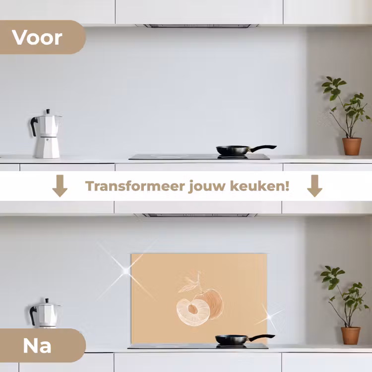 Spatscherm keuken - Perzik - Lijntekening - Pit - Beige — 3