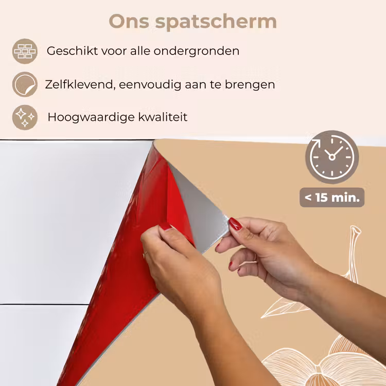 Spatscherm keuken - Perzik - Lijntekening - Pit - Beige — 4