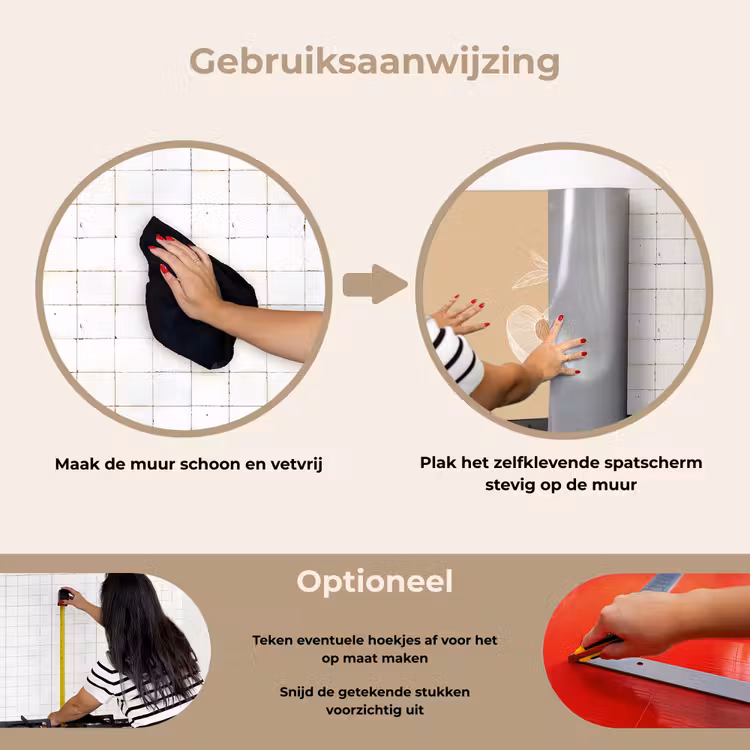 Spatscherm keuken - Perzik - Lijntekening - Pit - Beige — 8