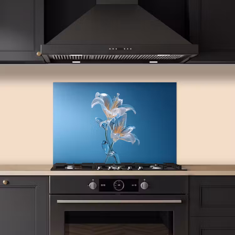 Spatscherm keuken - Lelies - Blauw - Glazen — 2
