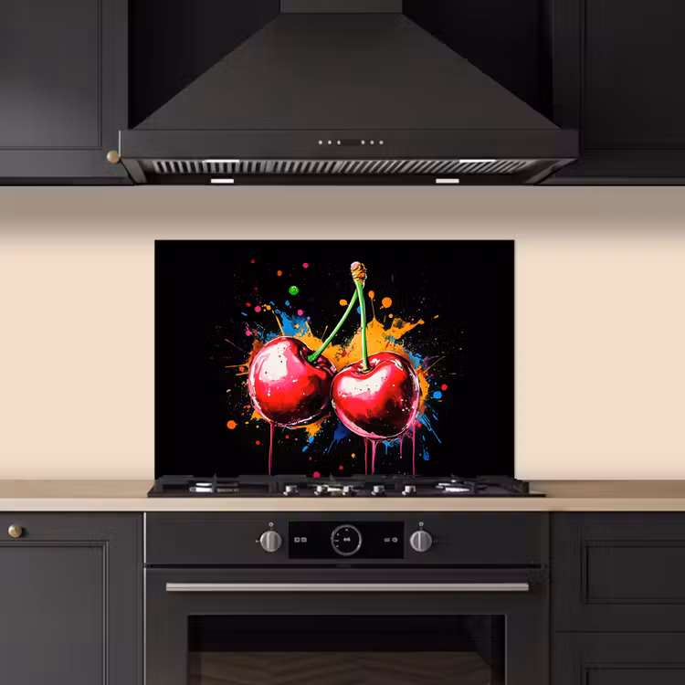 Spatscherm keuken - Kersen - Fruit - Graffiti - Verf - Abstract - Modern - Kleurrijk — 2