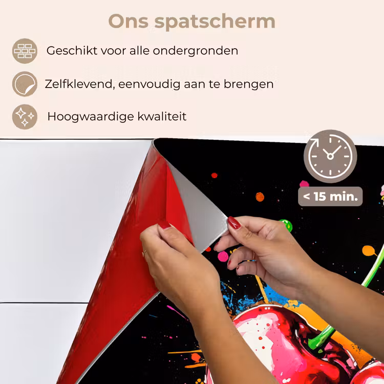 Spatscherm keuken - Kersen - Fruit - Graffiti - Verf - Abstract - Modern - Kleurrijk — 4