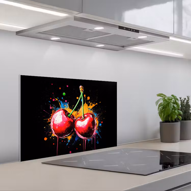 Spatscherm keuken - Kersen - Fruit - Graffiti - Verf - Abstract - Modern - Kleurrijk — 5