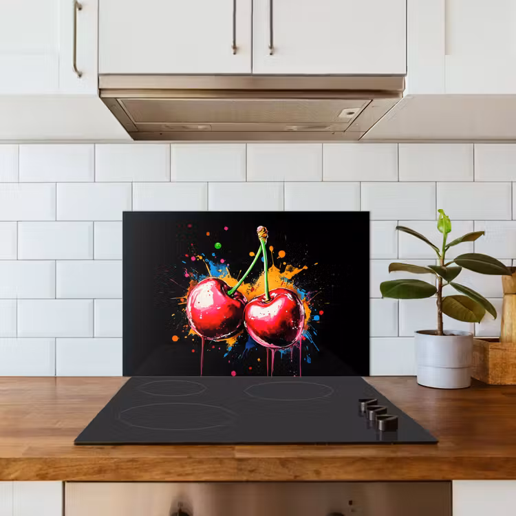 Spatscherm keuken - Kersen - Fruit - Graffiti - Verf - Abstract - Modern - Kleurrijk — 6