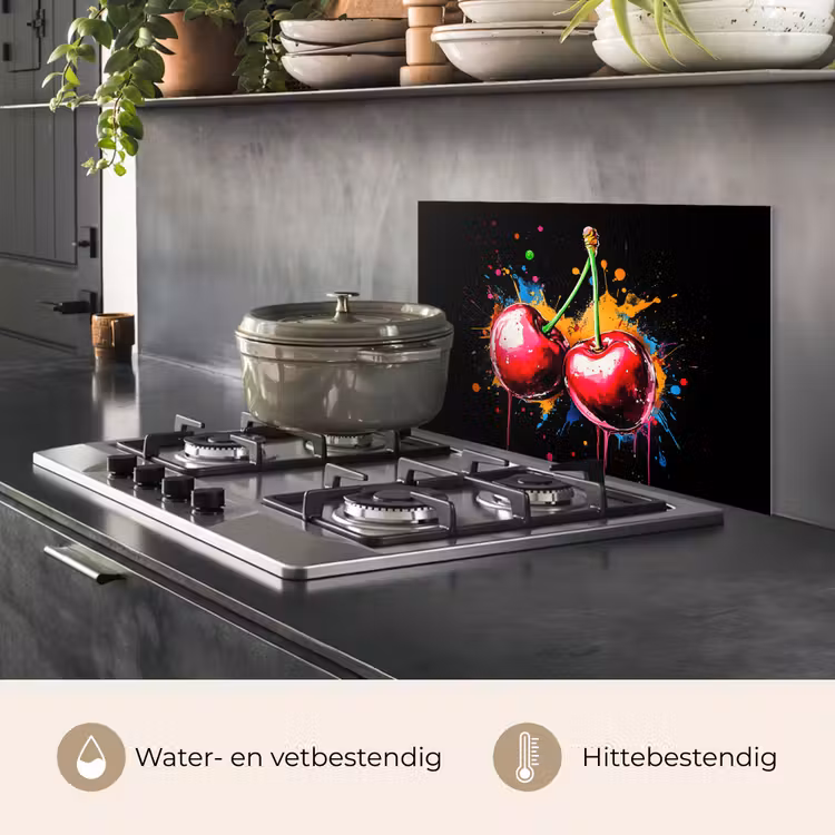 Spatscherm keuken - Kersen - Fruit - Graffiti - Verf - Abstract - Modern - Kleurrijk — 7