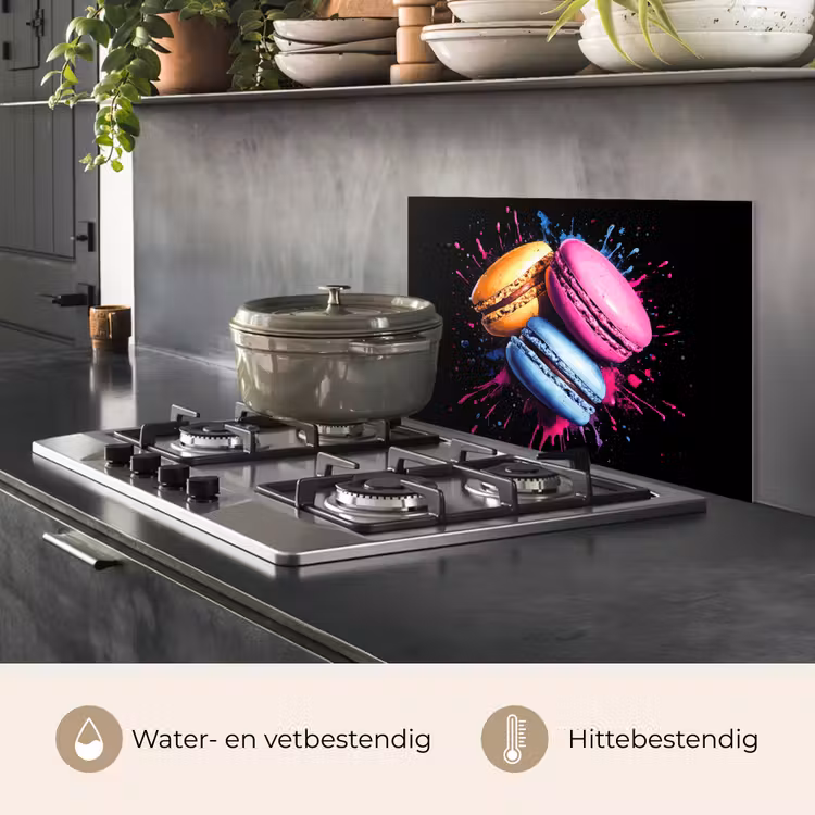 Spatscherm keuken - Macarons - Dessert - Graffiti - Kleurrijk - Roze - Blauw - Geel — 7