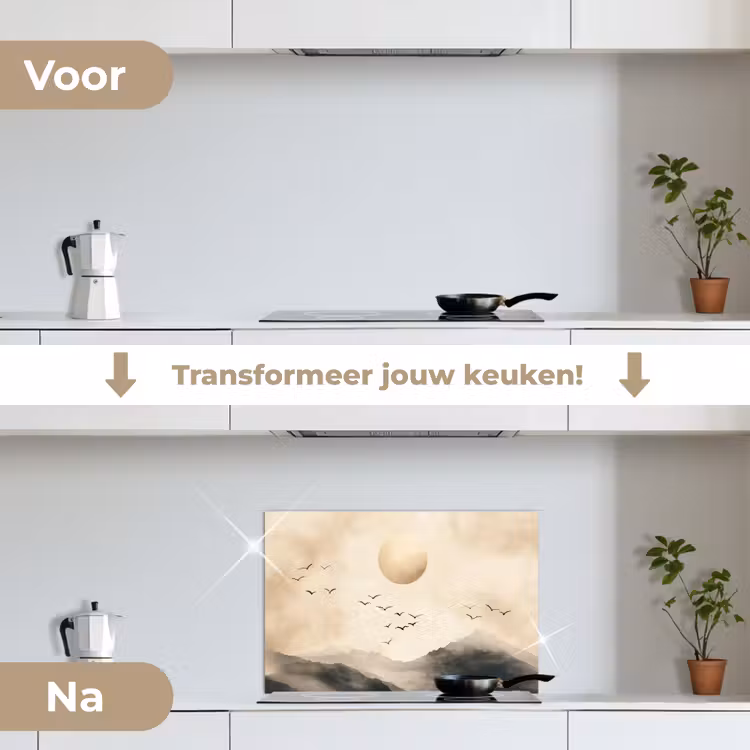 Spatscherm keuken - Landschap - Japandi - vogel — 3