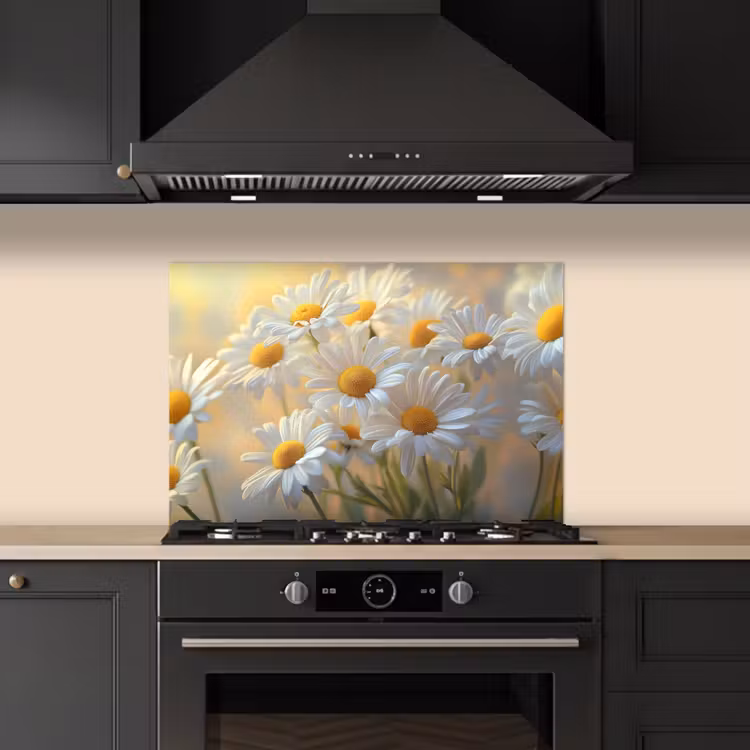Spatscherm keuken - Madeliefjes - Wit - Zonlicht — 2