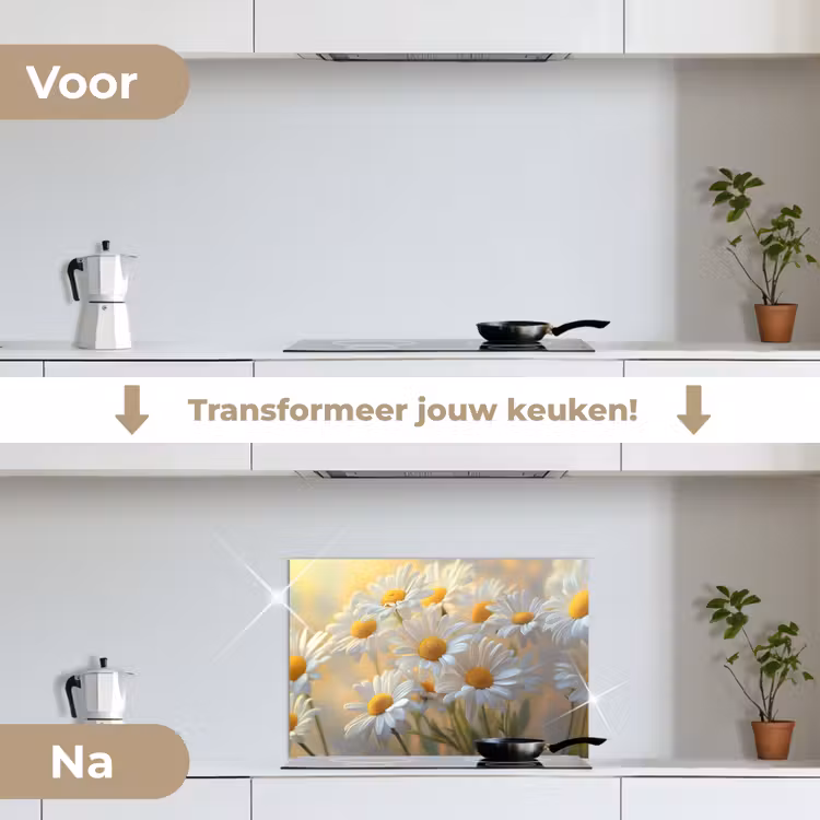 Spatscherm keuken - Madeliefjes - Wit - Zonlicht — 3