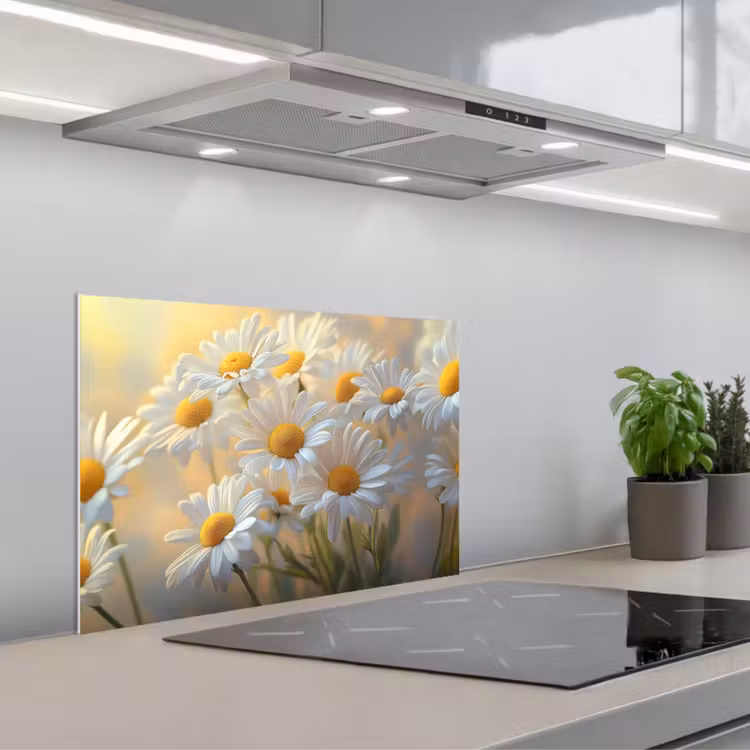 Spatscherm keuken - Madeliefjes - Wit - Zonlicht — 5