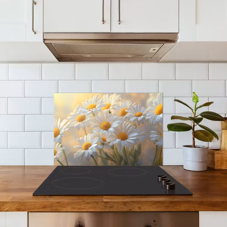 Spatscherm keuken - Madeliefjes - Wit - Zonlicht — 6