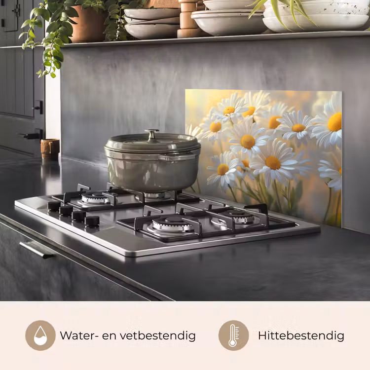Spatscherm keuken - Madeliefjes - Wit - Zonlicht — 7