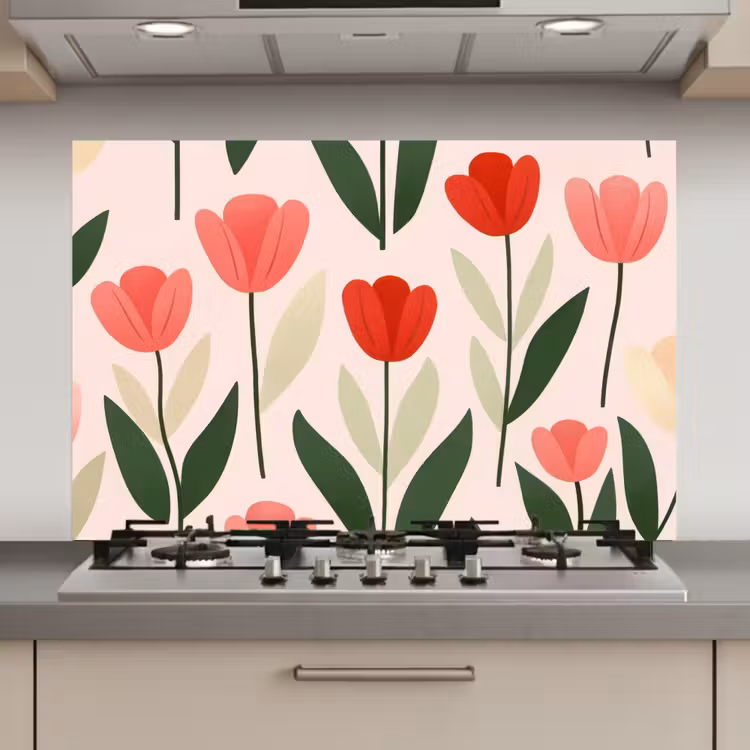 Spatscherm keuken - Tulpen - Modern - Roze — 1