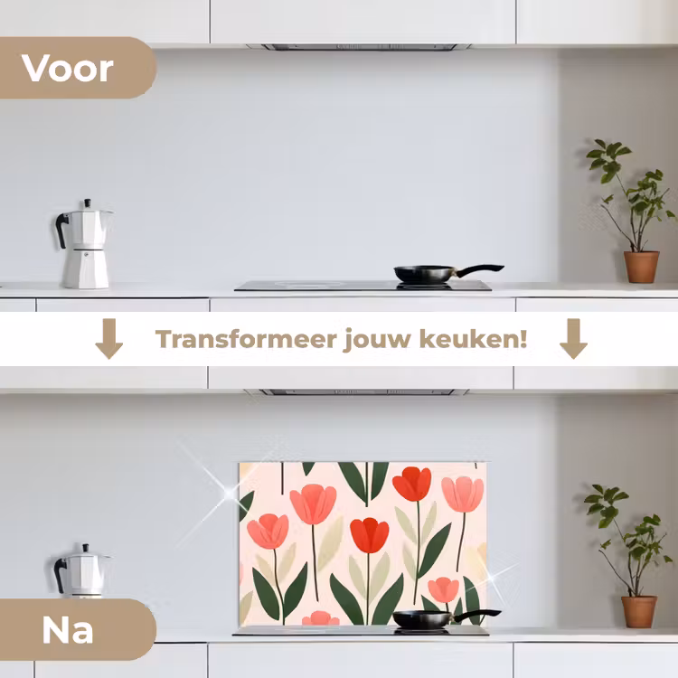 Spatscherm keuken - Tulpen - Modern - Roze — 3