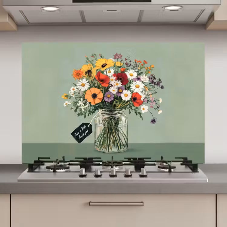 Spatscherm keuken - Bloemen - Vaas - Kaartje — 1