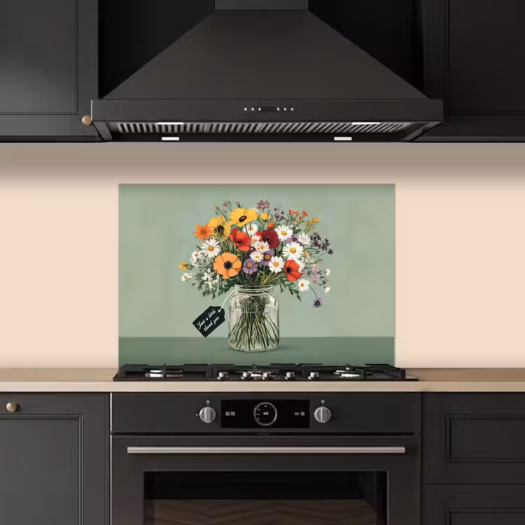 Spatscherm keuken - Bloemen - Vaas - Kaartje — 2