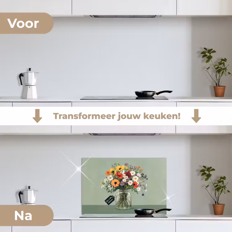 Spatscherm keuken - Bloemen - Vaas - Kaartje — 3